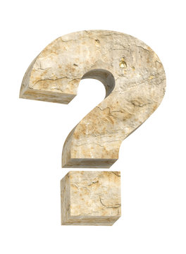 Question mark from sandstone alphabet set isolated over white. 