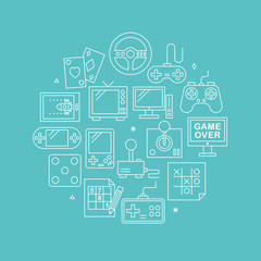 Canvas Print - Game line icon circle set