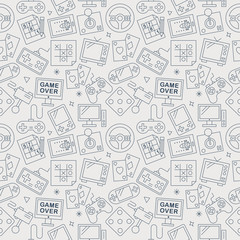 Poster - Game line icon pattern set