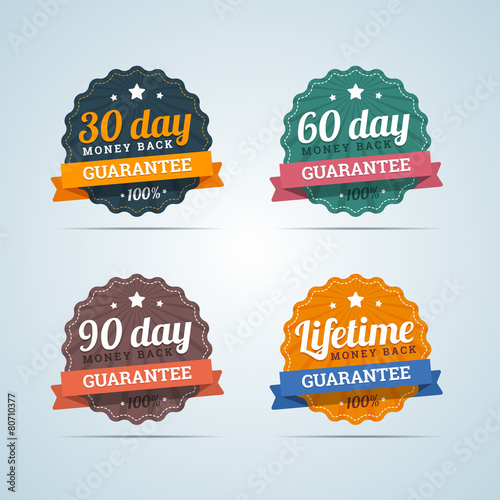 Cuadros en Lienzo Set of money back guarantee badges in flat style. 30, 60, 90 day