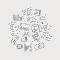 Sticker - Business finance line icon circle set