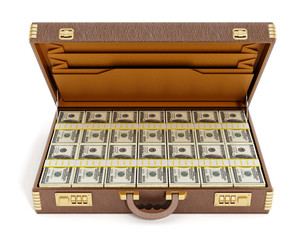 Wall Mural - Open vintage briefcase full of money