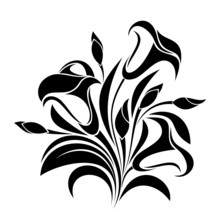 Abstract Flowers. Vector Black Silhouette.