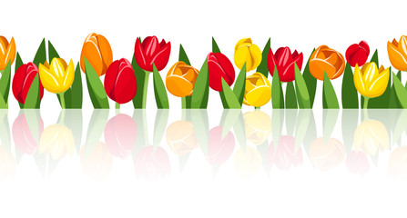  Horizontal seamless background with colorful tulips. Vector.