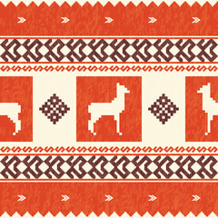 Wall Mural - Ethnic textile pattern with lamas