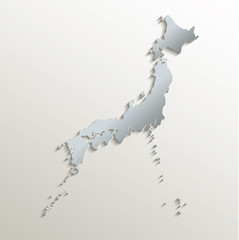 Japan map white blue card paper 3D vector