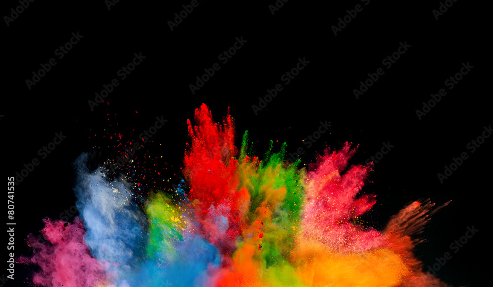 colored dust explosion on black background - obrazy, fototapety, plakaty 