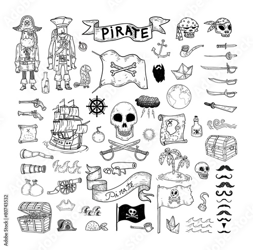 Fotografie, Obraz doodle pirate elememts, vector illustration.