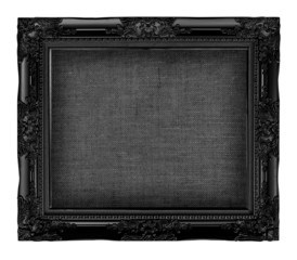 Wall Mural - old black frame with empty grunge linen canvas for your picture,