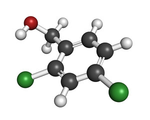 Poster - 2,4-dichlorobenzyl alcohol antiseptic drug molecule.