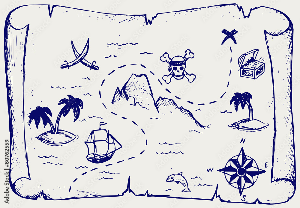 Map of treasure island. Doodle style Stock Vector | Adobe Stock