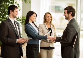 business people congratulating their handshaking