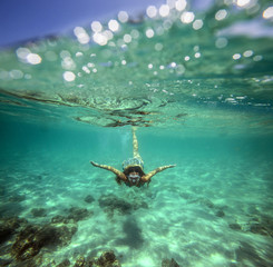 Collage with Woman Diving to Underwater