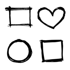 four style square heart and round black grunge frame vector