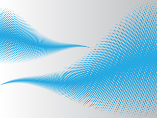 Wall Mural - Two blue waves with halftone effect on silver background