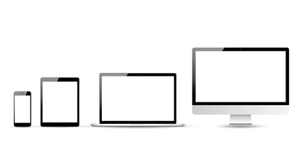 Computer, laptop, tablet and smartphone vector illustrations