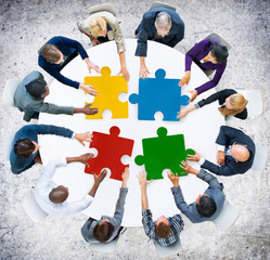 Poster - Business People Jigsaw Puzzle Collaboration Team Concept