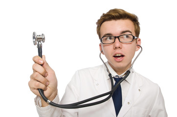 Wall Mural - Funny doctor isolated on white