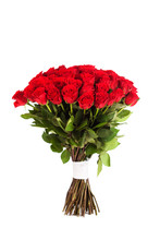 Big Bouquet Of Red Roses Isolated On White Background