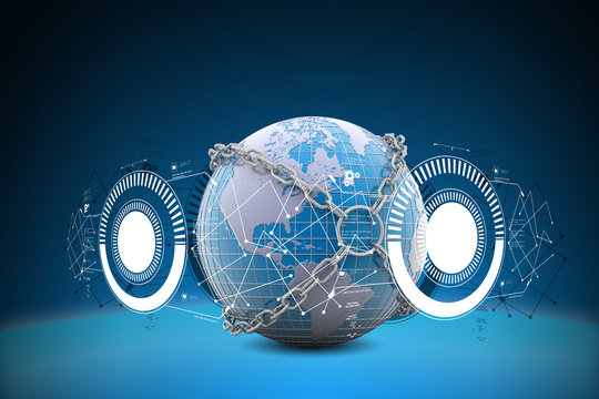 Earth globe close in chain