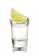 A shot of tequila with lime