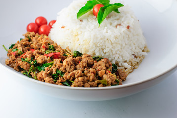 Wall Mural - Rice Topped With Stir-fried Pork And Basil