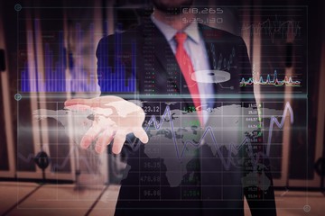 Poster - Composite image of businessman holding hand out in presentation