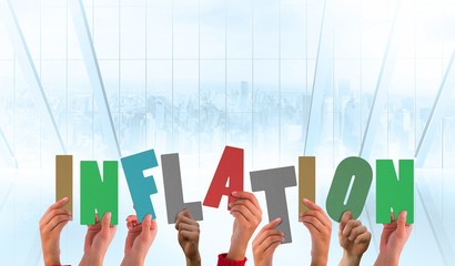 Poster - Composite image of hands holding up inflation