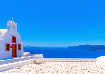 Beautiful small church in Oia of Santorini island in Greece