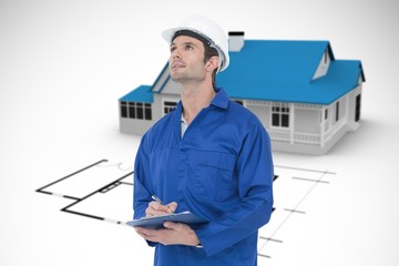 Poster - Composite image of supervisor writing notes on clip board