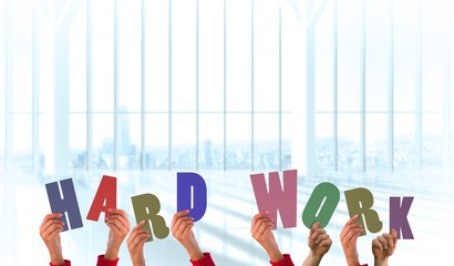 Poster - Composite image of hands showing hard work
