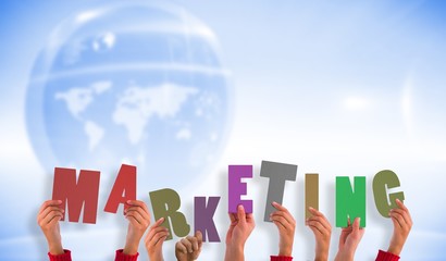 Aufkleber - Composite image of hands holding up marketing