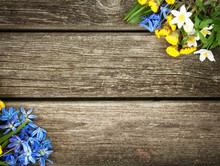 Flowers On Wooden Background