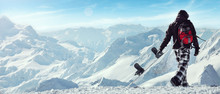 Snowboard Freerider  In The Mountains