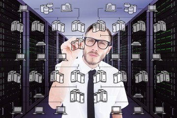 Poster - Composite image of geeky businessman writing with marker