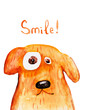 Big dog smile. Watercolor illustration Hand drawing