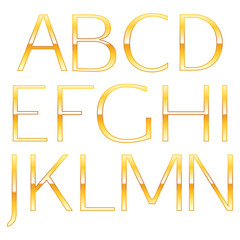 Golden metallic alphabet. Simple font letters.