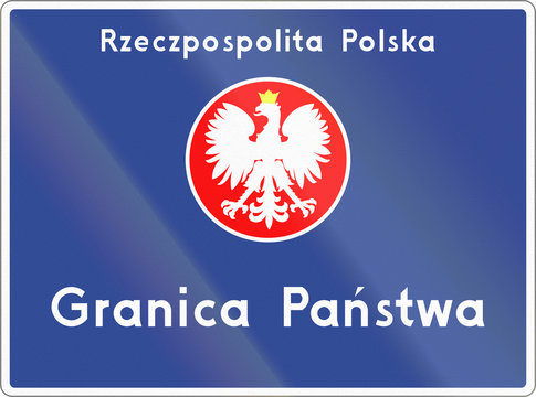 Polish road sign, the text means: Republic of Poland - National border