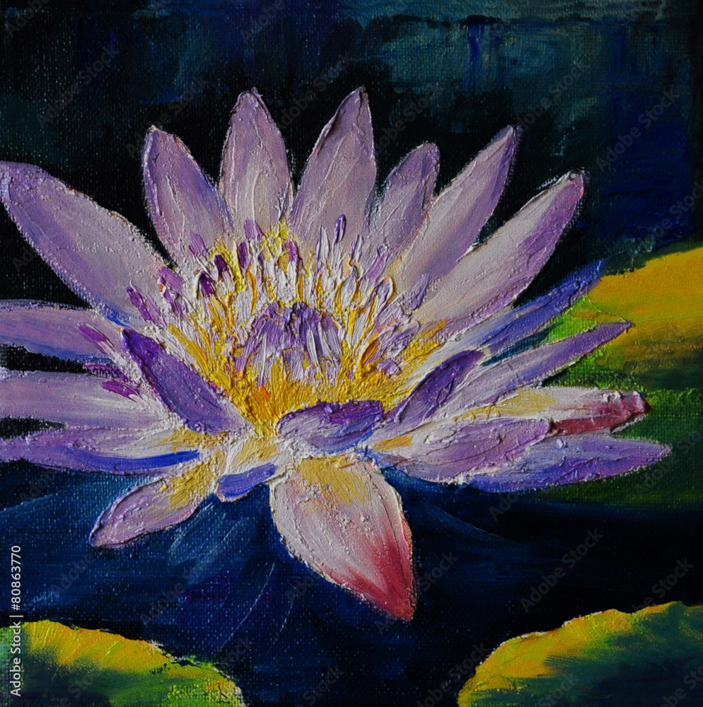 oil painting - purple lotus flower, abstract drawing, made in th - obrazy, fototapety, plakaty 