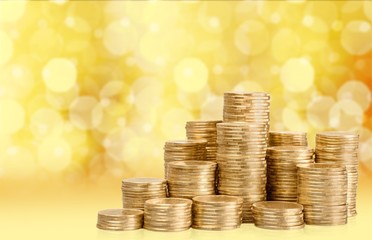 Sticker - Money. British coins arranged on a white background