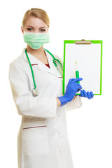 Wall Mural - Woman doctor or nurse with syringe isolated