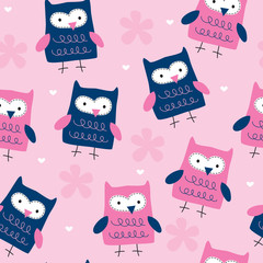 Foto zasłona seamless owl pattern vector illustration