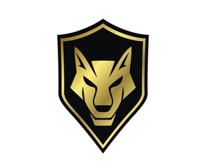 Wall Mural - wolf gold shield emblem logo vector