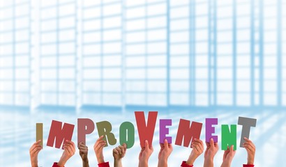 Poster - Composite image of hands holding up improvement