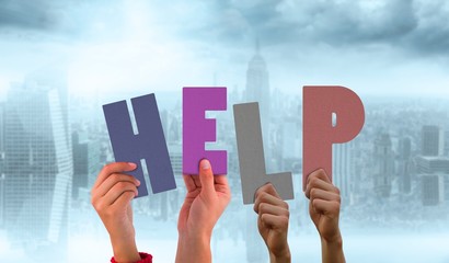 Poster - Composite image of hands holding up help