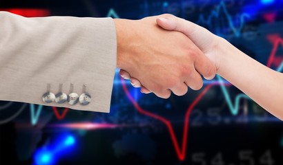 Poster - Composite image of close up of female and male hand shaking