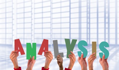 Poster - Composite image of hands holding up analysis