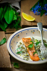 Canvas Print - salmon with sauce from a sorrel.