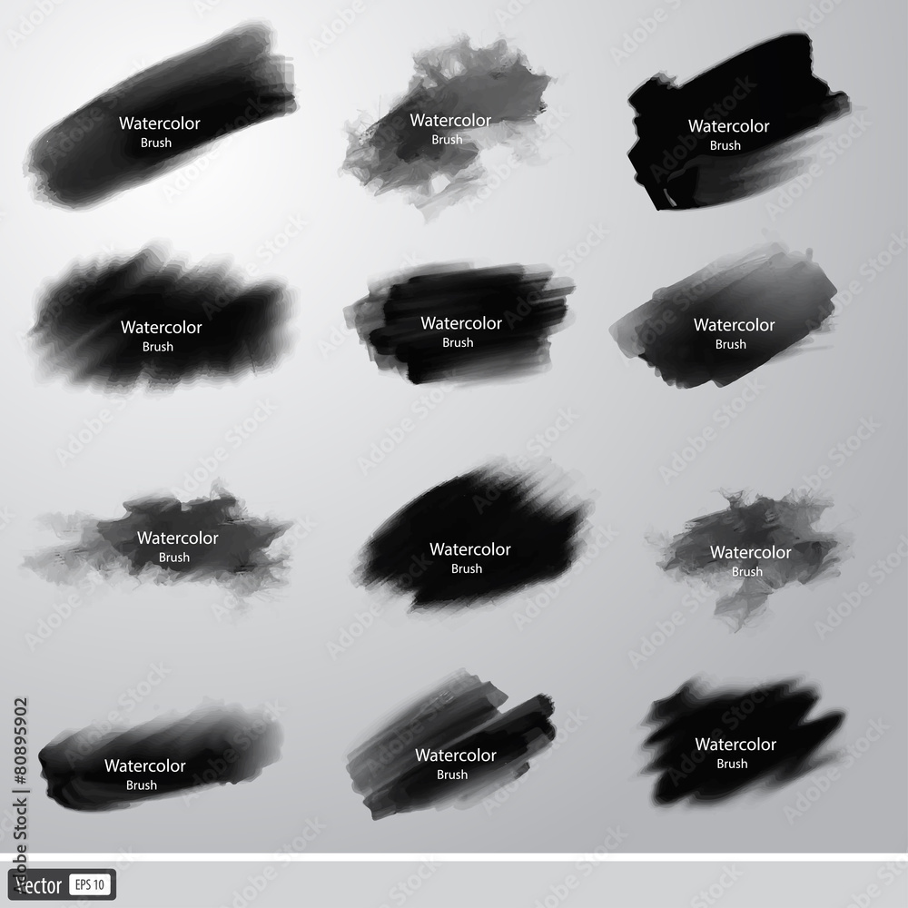 Vector collection black watercolor paint brushes.  - obrazy, fototapety, plakaty 