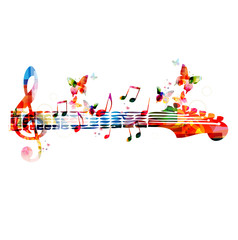 Wall Mural - Colorful music design with butterflies